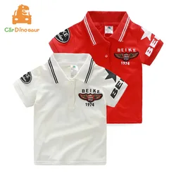 2025 Summer 3 4 5 6 8 10 12 Years Children Clothing Turn-Down Collar Tops Tees Handsome Label Short Sleeve Kids Baby Boy T-Shirt