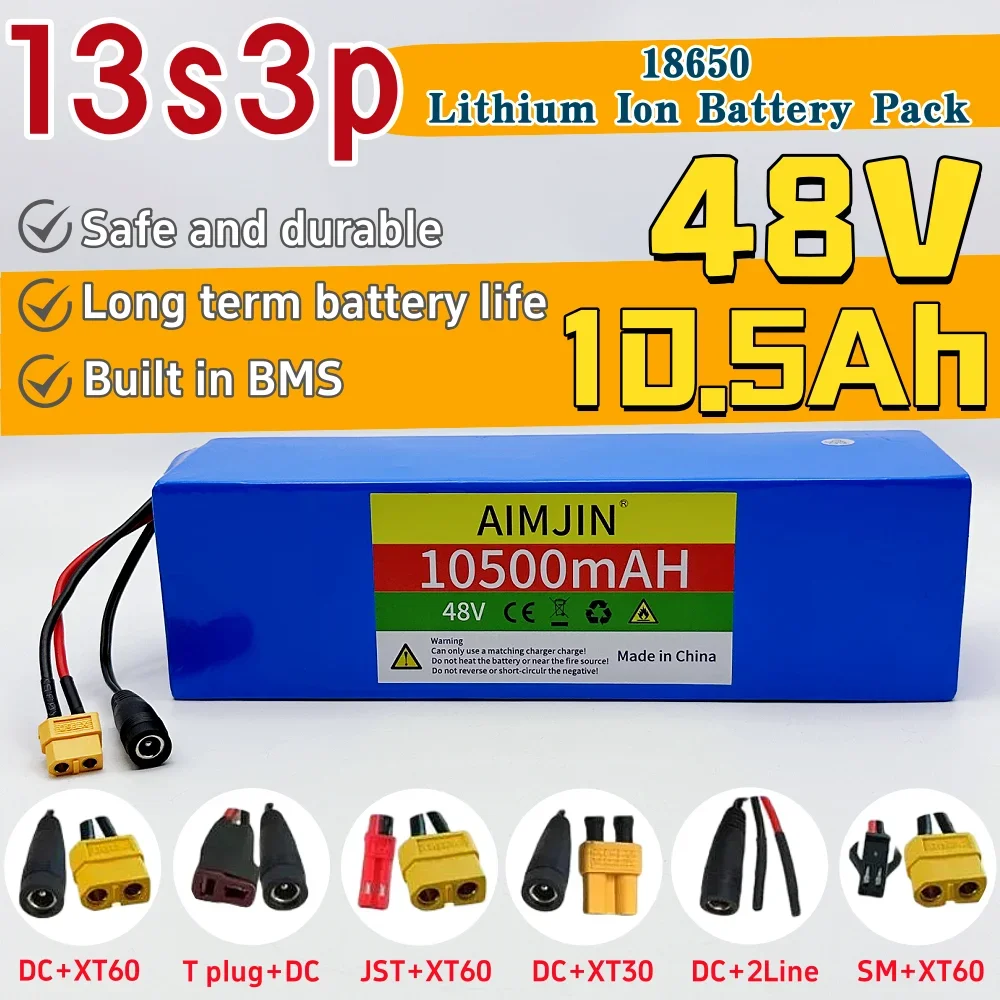 18650 Lithium ion Rechargeable Battery Pack 13S3P 48V 10500mAh Suitable for Electric Bicycles Scooters Battery With BMS