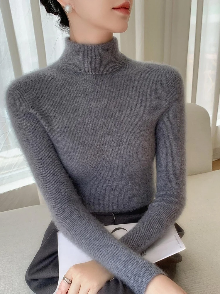 القهوة البني عالية الياقة المرأة قاعدة irt Sl محبوك سترة ثي الشتاء سترة تخفيف Sle نسيج ناعم طويل Sve #5