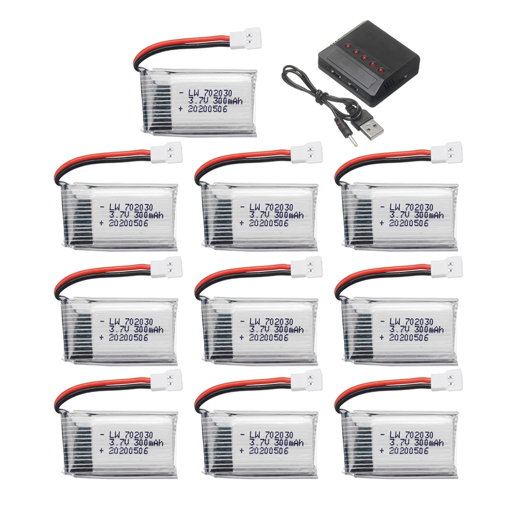 5/10pcs 3.7V 300mAH Lipo Battery + Charger For Udi U816 U830 F180 E55 FQ777 FQ17W Hubsan H107 Syma X11C FY530 RC Drone Battery