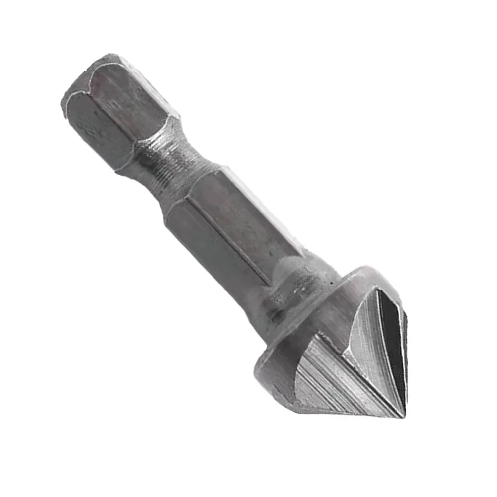 1Pc 6 Flute Countersink Drill Bit Five-edge Chamferer Bit 6.35mm Hex Shank 13mm Head For Woodworking Carpentry Drilling Tools