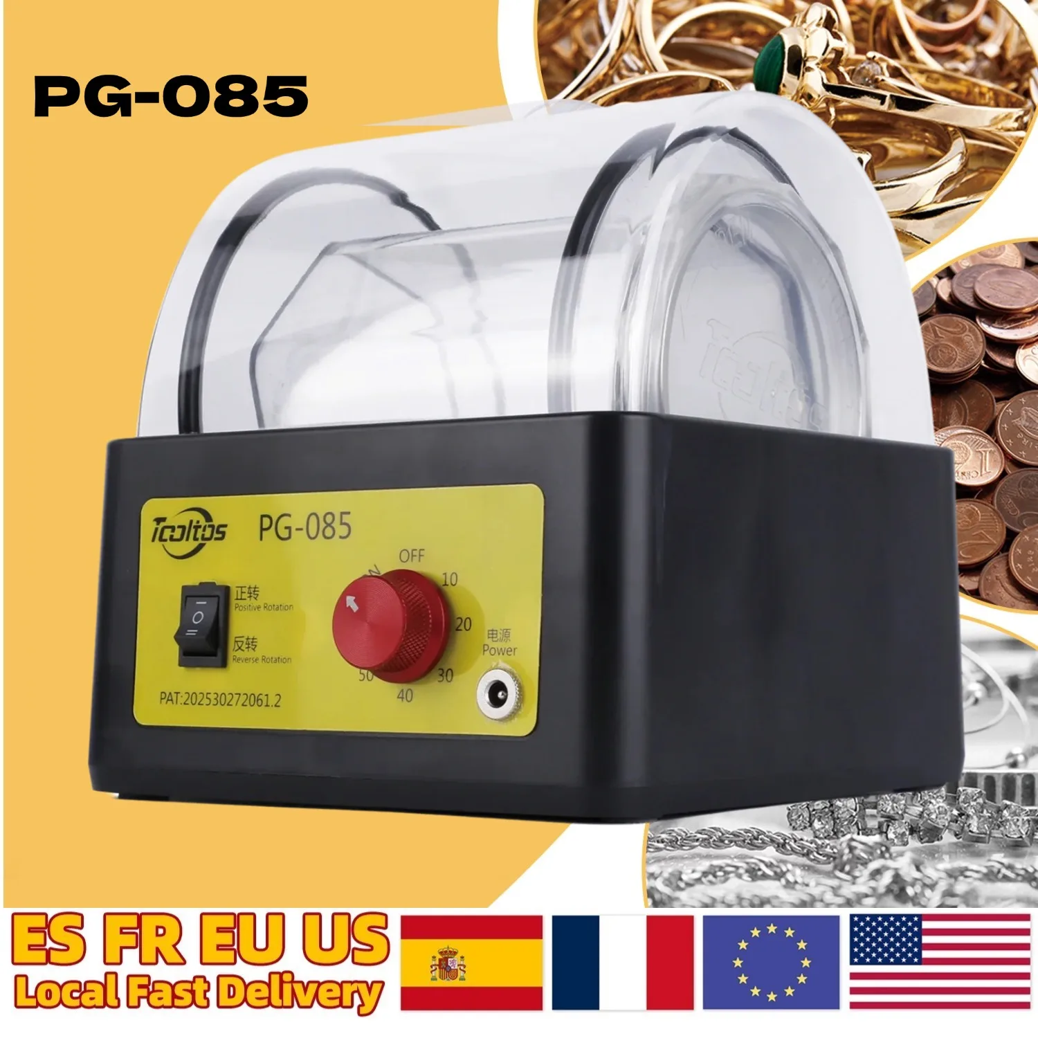 

0.85L Drum Jewelry Rotary Tumbler Polishing Machine PG-085 110V 100-268RPM Mini Barrel Jewelry Polisher Finisher Cleaning Tools