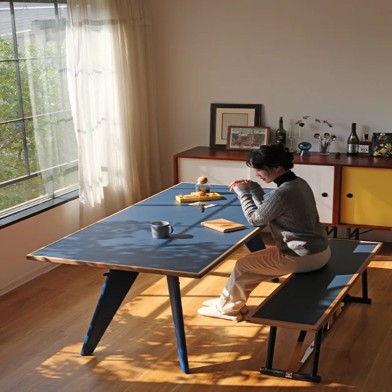 Bancada de trabalho simples e moderna de madeira maciça, mesa longa medieval para casa e sala de estar