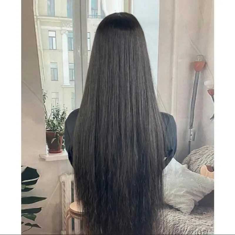 Peruca dianteira reta longa e sedosa para mulheres, cabelo preto de bebê, resistente ao calor, pré-arrancada, perucas diárias sem cola, 26 ", 180 densidades