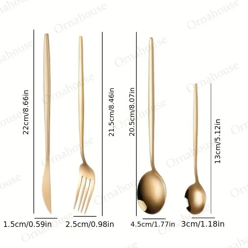 24pcs Stainless Steel Steak Knife Fork Coffee Spoon Gold Dinnerware Set Teaspoon Flatware Dishwasher Safe Kitchen صحون كوريه