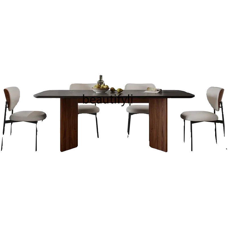 

Minimalist Stone Plate Dining Table Modern Light Luxury Designer High-Grade Mid-Ancient Style Solid