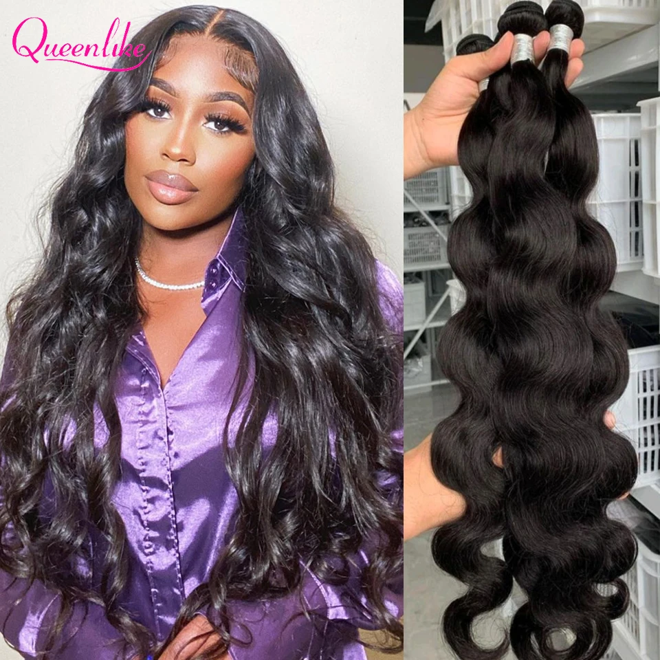 Queenlike 30 32 Inch Thick Body Wave Bundles Brazilian Raw Hair Weave Bundles 100% Human Hair Bundles Soft Top Quality Hair