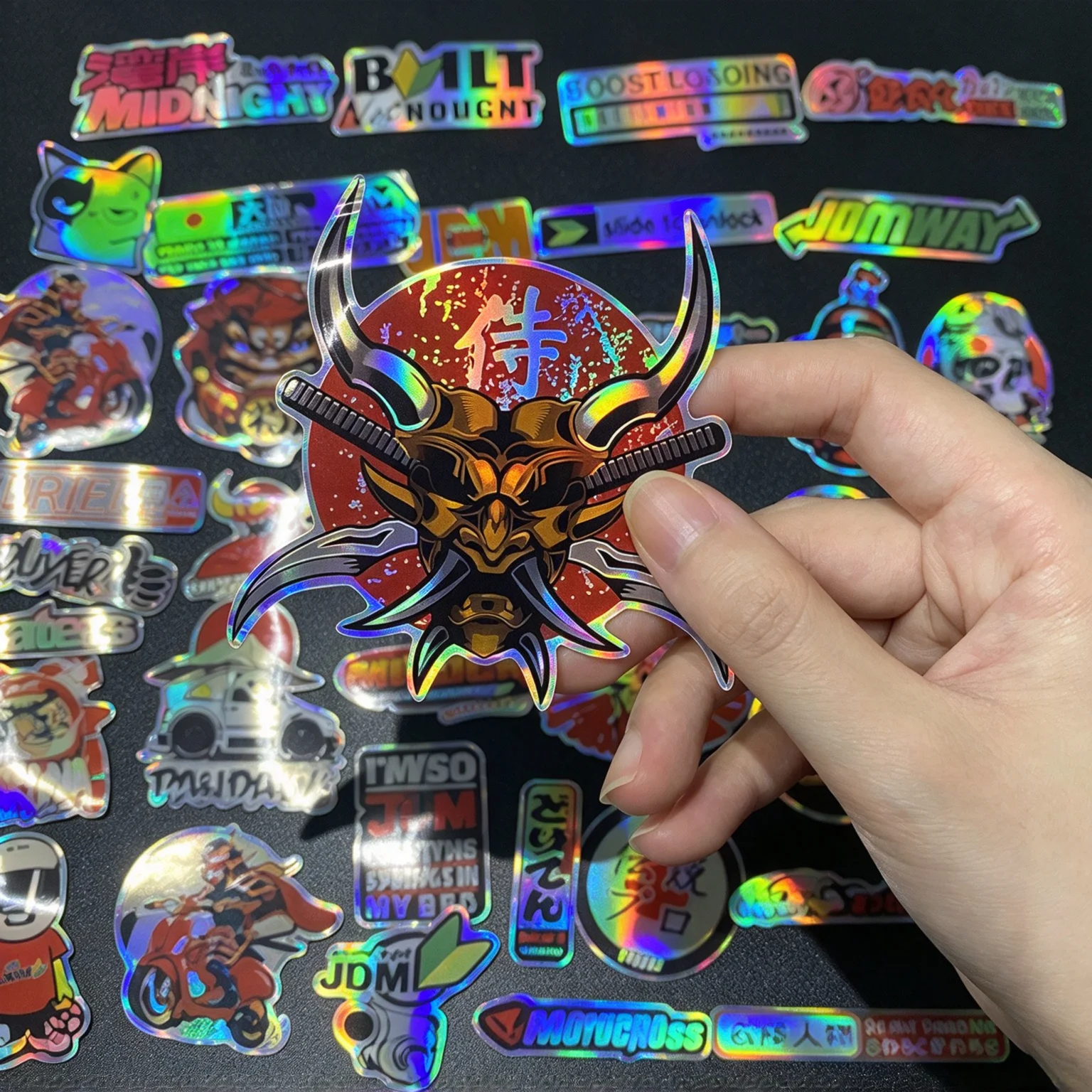 40PCS Laser Rainbow Random Motorcycle Decals JDM Car Helmet Fuel Tank Stickers Moto Bike Decor Accessories
