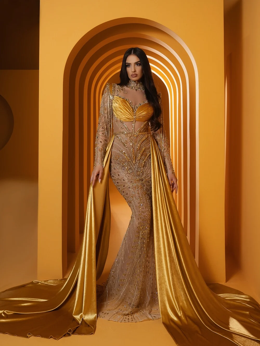 

Романтичное вечернее платье «Сладкая сердечка» 2026: Элегантное кристальное платье-плед с длинными рукавами, расшитое бисером, в пол, для торжественных мероприятий