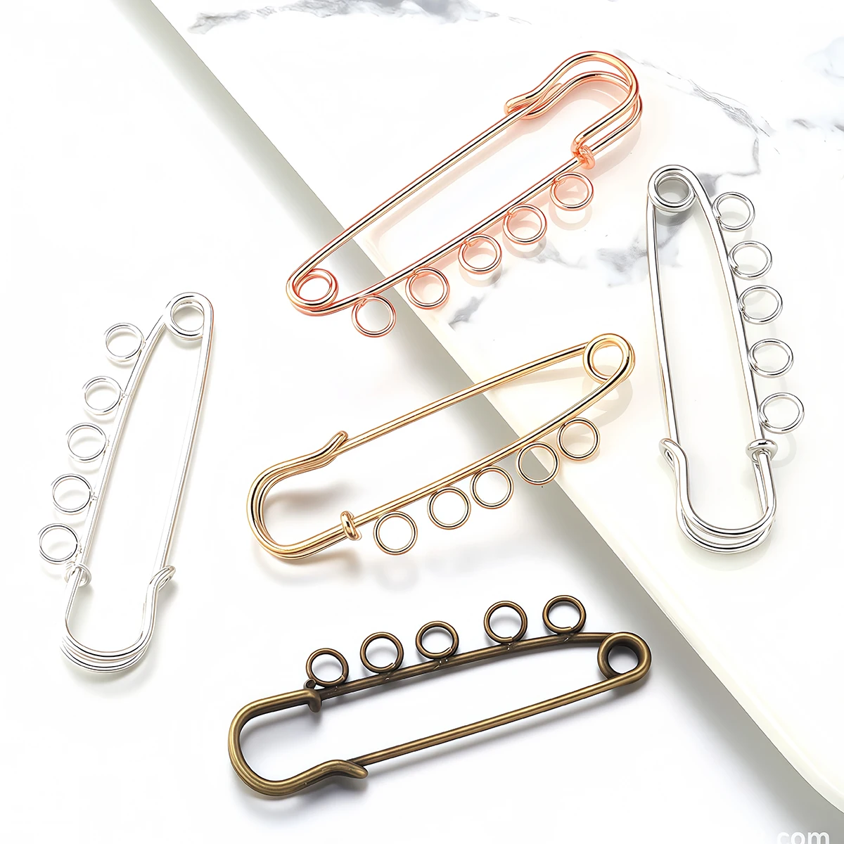 3/5PCS Metal Safety Pin Brooch Blank Base Brooches Pins with 5 Rings Fasteners DIY Craft Jewelry Making Supplies Accessories