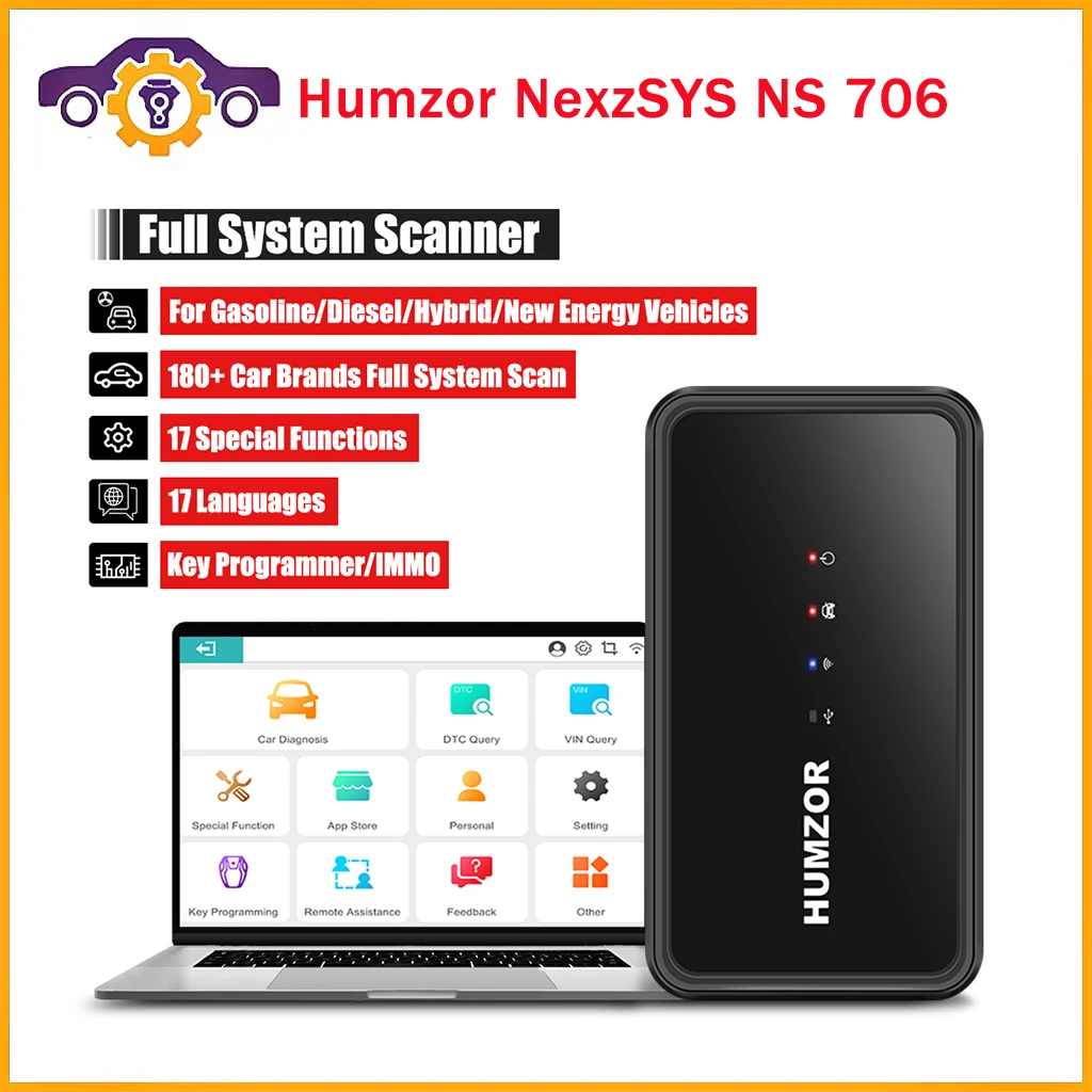 

Humzor NexzSYS NS 706 obd2 Scanner Full System ECU Key program Humzor NS706 Supporting Windows Android IOS OBDII Diagnosis Tools