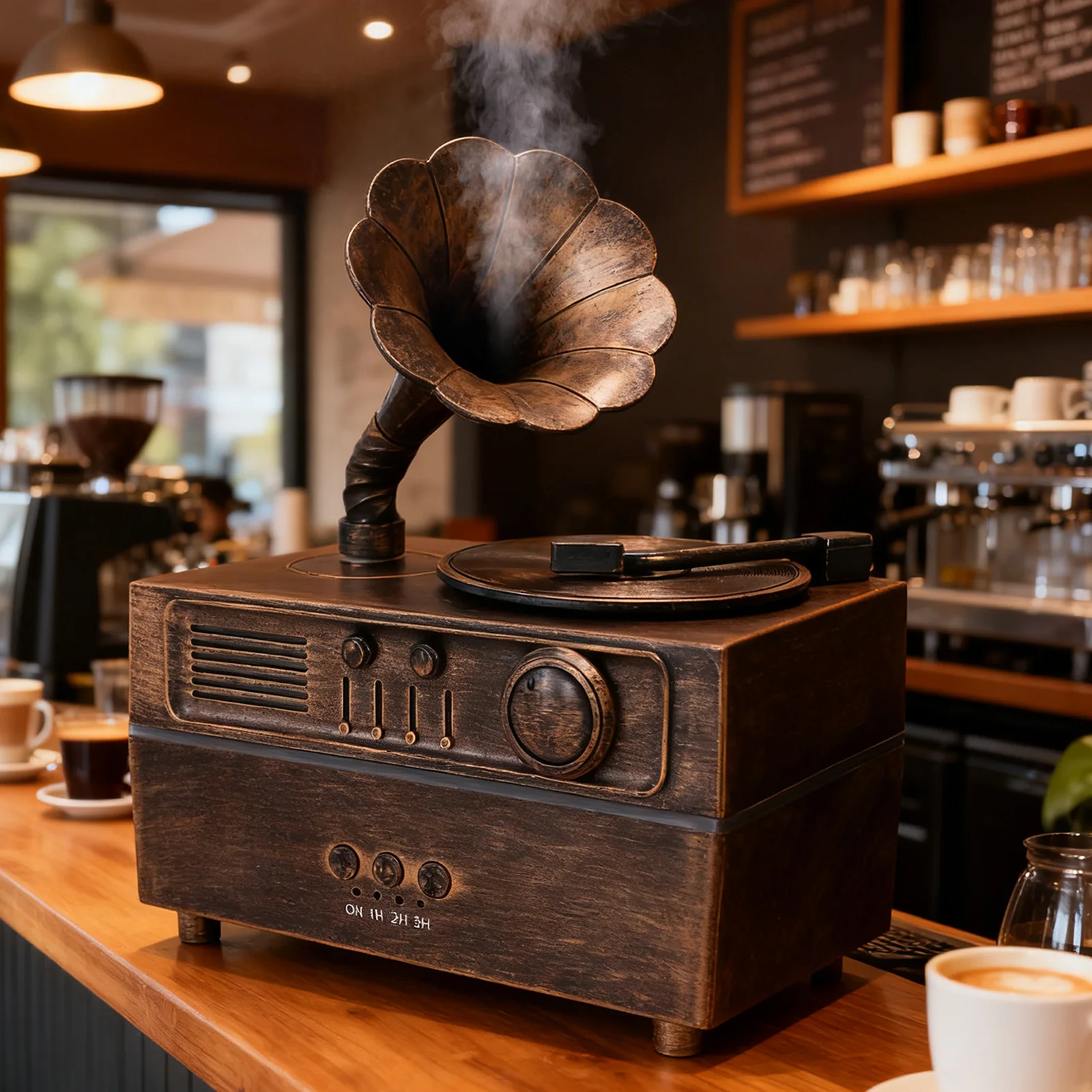 Retro Air Humidifier Gramophone Style Aromatherapy Humidifier Vintage Oil Diffuser 5V Cool Mist Fragrance Machine