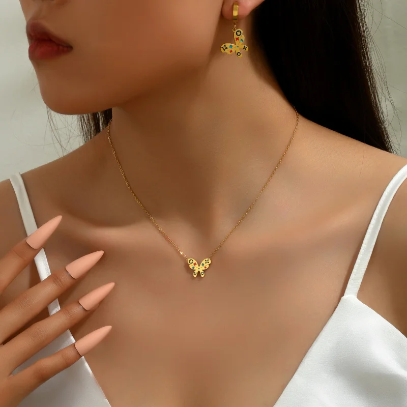 New necklace and earrings set European and American style Retro, light luxury and versatile Trendy jewelry