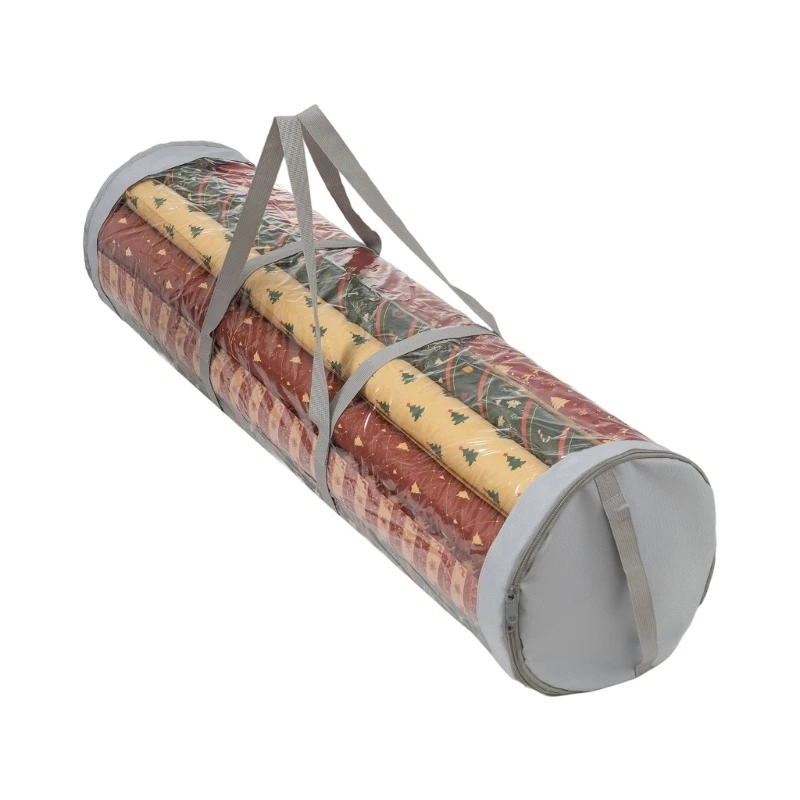 Home Office Roll Storage Bag, Clear PVC Cylindrical Holder with Handles, End Panels, Flat-Storing Use After Emptying J0MC