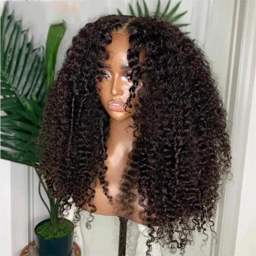 Perruque Lace Front Wig sans colle noire crépue bouclée pour femme, cheveux de bébé doux, longue ligne de cheveux naturelle, préplumée, densité 180%, 26 po, 03/3