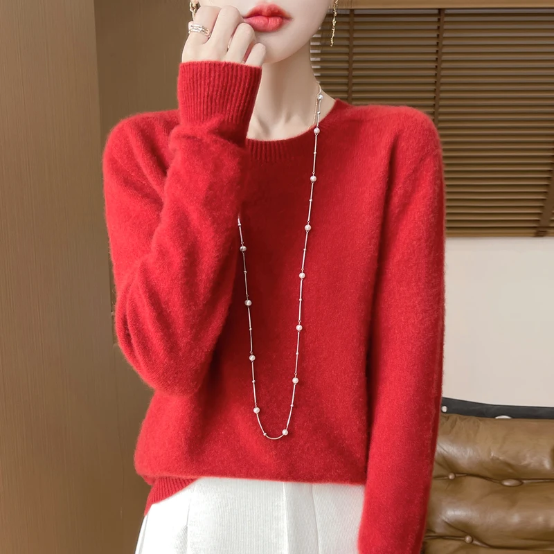 NONE 2024 mode 100% Merino Wolle Pullover Kaschmir Pullover Oansatz Langarm Frauen Strickwaren Herbst Winter Kleidung Y2K Tops O Ling 7