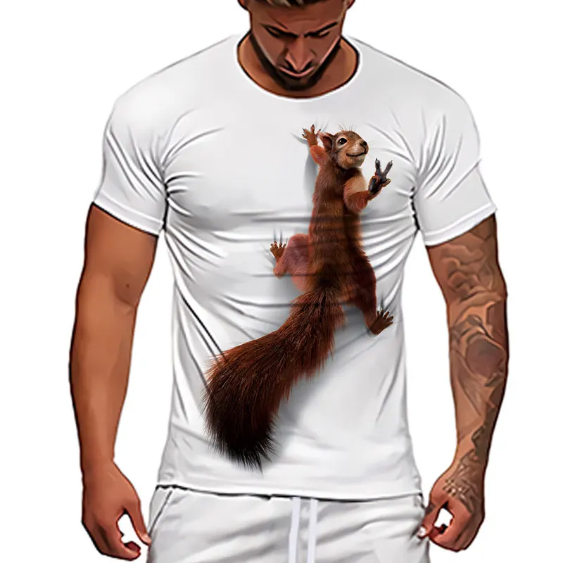 Concise generous black men's T-shirt  fire red fox graphic men's short sleeved animal print T shirts men O-neck casual clothing