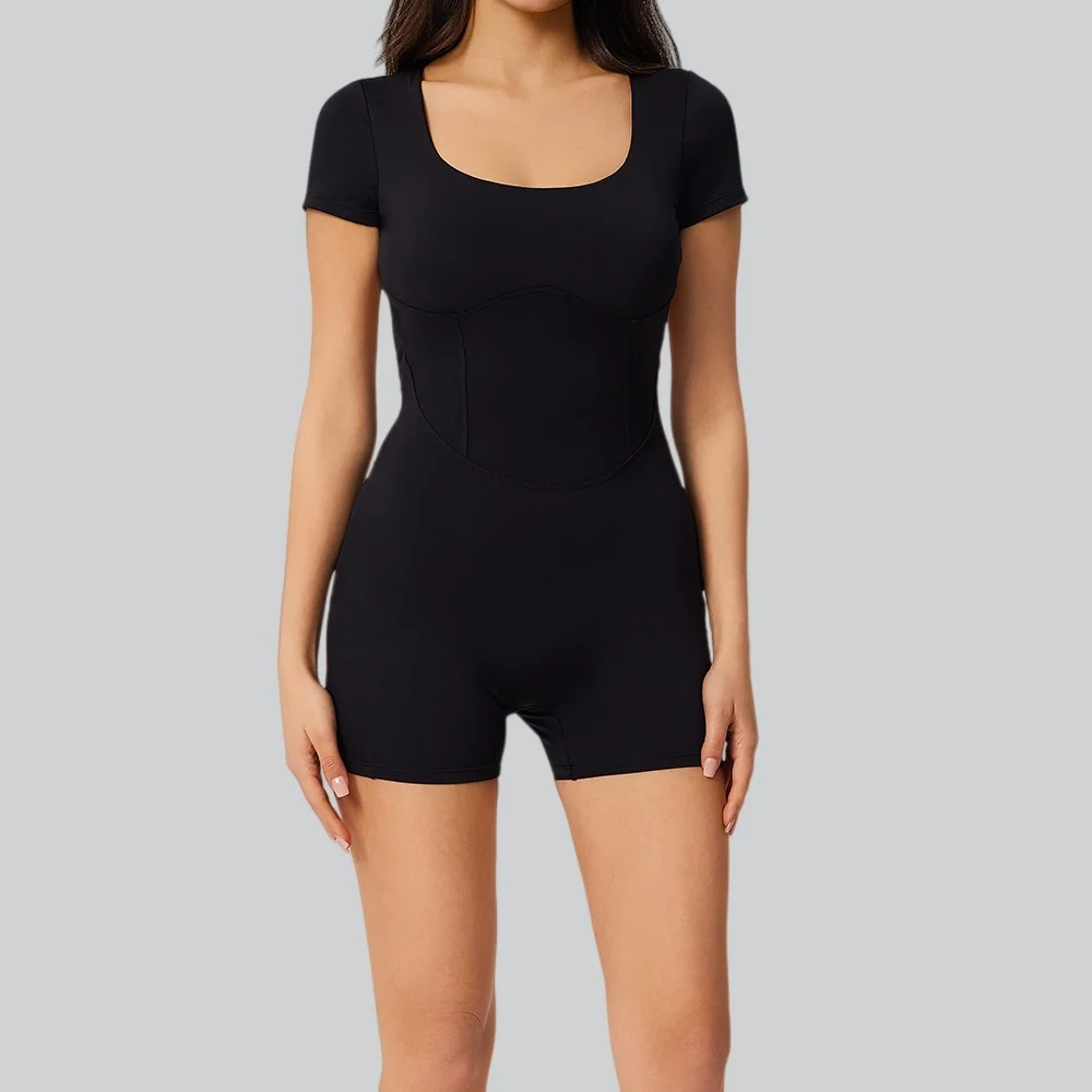 Women Jumpsuit Yoga Quick Drying Workout Clothes One-piece Fitness Romper Sports Bodysuit Short Sleeves Gym Backless Bodysuits image 5