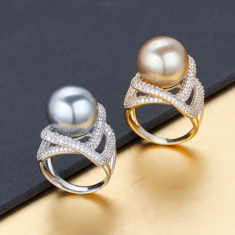 

JewelBrand Luxury Fashion Women Finger Ring Cubic Zirconia Pearl Rings Elegant Lady Jewelry For Wedding Party Super Quality Gift