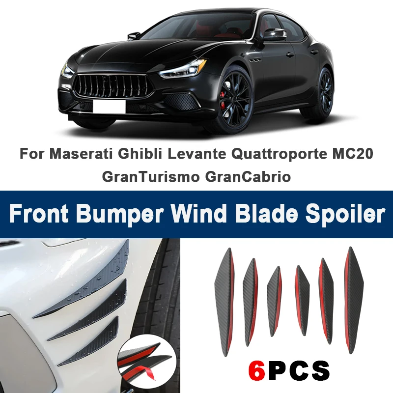 

6pcs Car Front Bumper Lip Side Splitter Fins Wind blade Spoiler - For Maserati Ghibli Levante Quattroporte MC20 GranTurismo etc