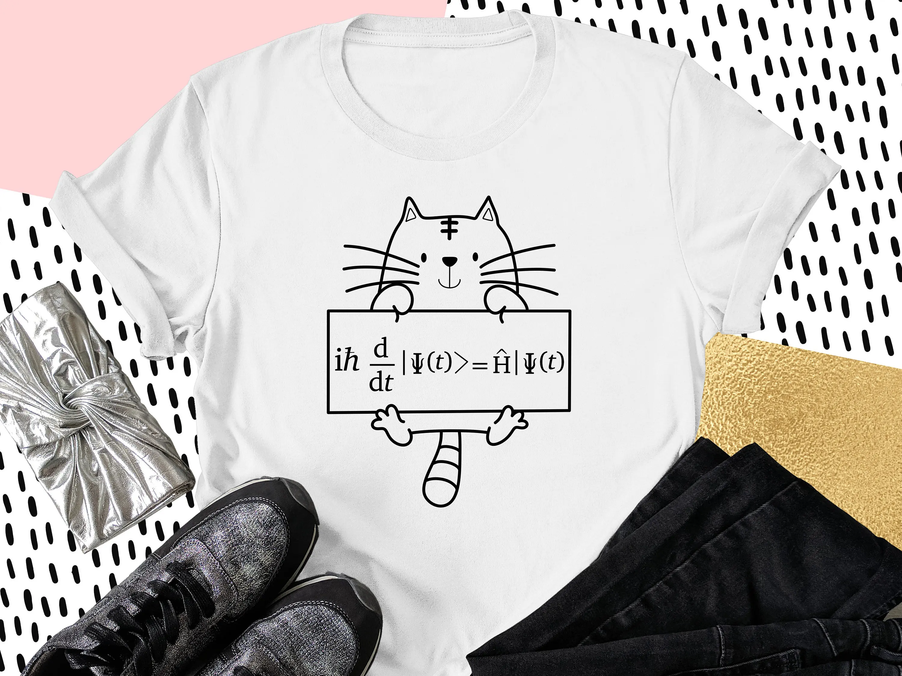 

Футболка с котом Шредингера Шрödер, уравнение, квантовая физика, учитель, физика, механика и милая
