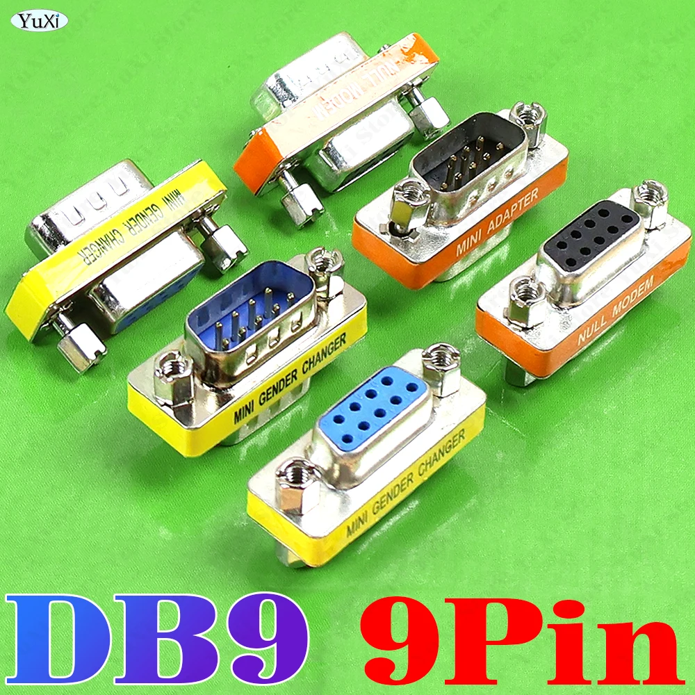2Pcs DB9 9Pin Mini Gender Changer Adapter RS232 Serial Plug Com Connector Male to Female/Male to Male/Female to Female Plug