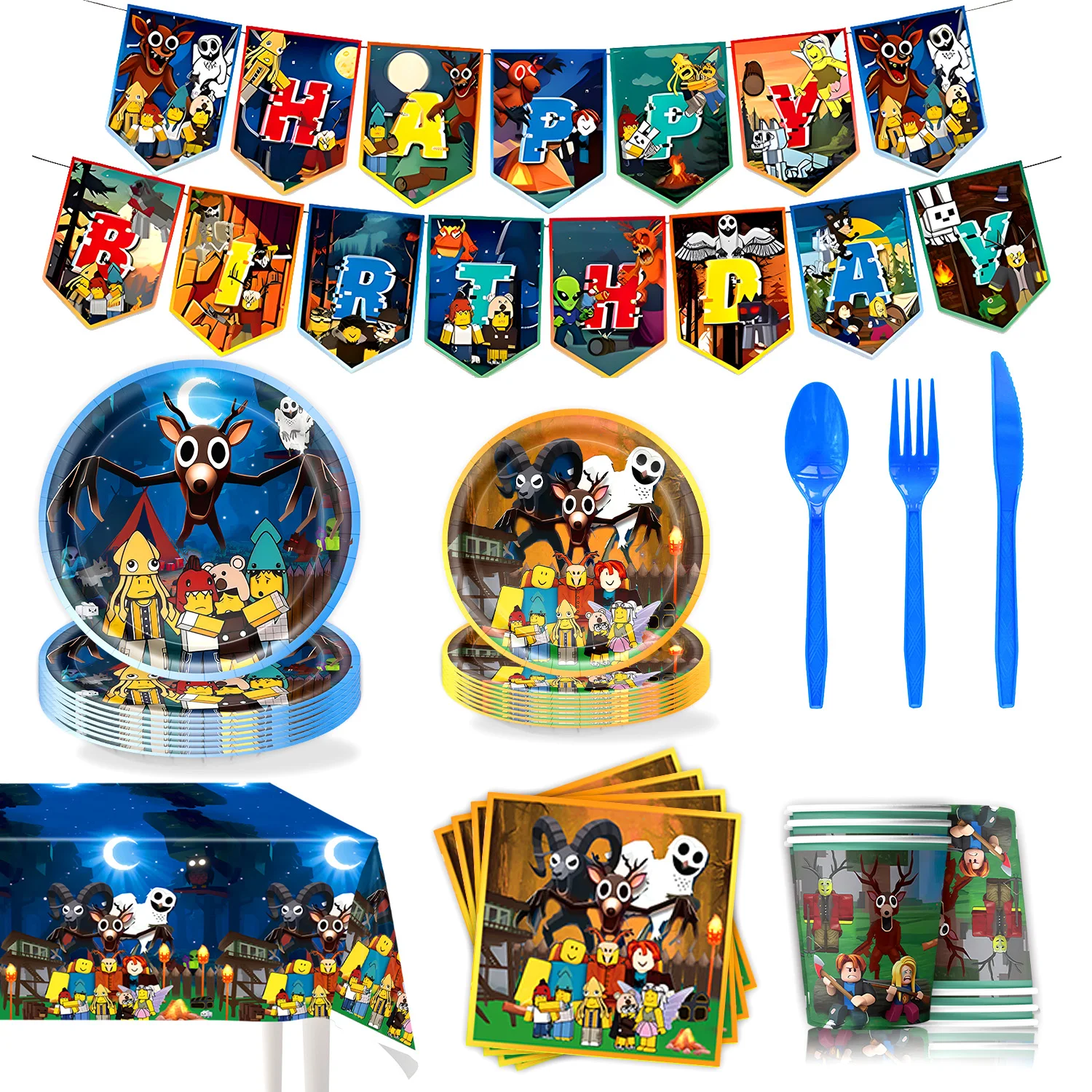 Roblox 99 ليالًا في الغابة حفلة عيد ميلاد موضوع الزينة بالونات راية أكواب لوحات خلفية شنطة هدايا مستلزمات استحمام الطفل #3