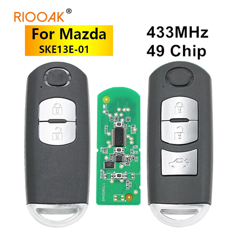 

433Mhz 49 Chip For Mazda 3 6 CX-4 CX-5 MX-5 SKE13E-01 With Small Key with Logo Replacement Remote Key Fob