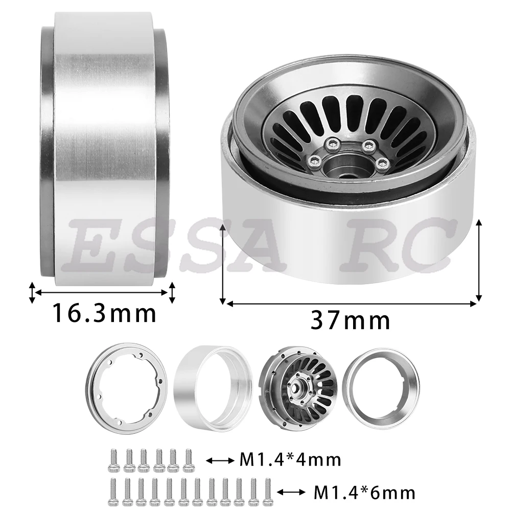 4 Stück 1,3 Zoll Aluminium-Legierung SCX24 Beadlock-Räder für 1/24 Axial 90081 C10 AX24 1/18 TRX4m RC Crawler Auto Upgrade-Teile – Detail 2