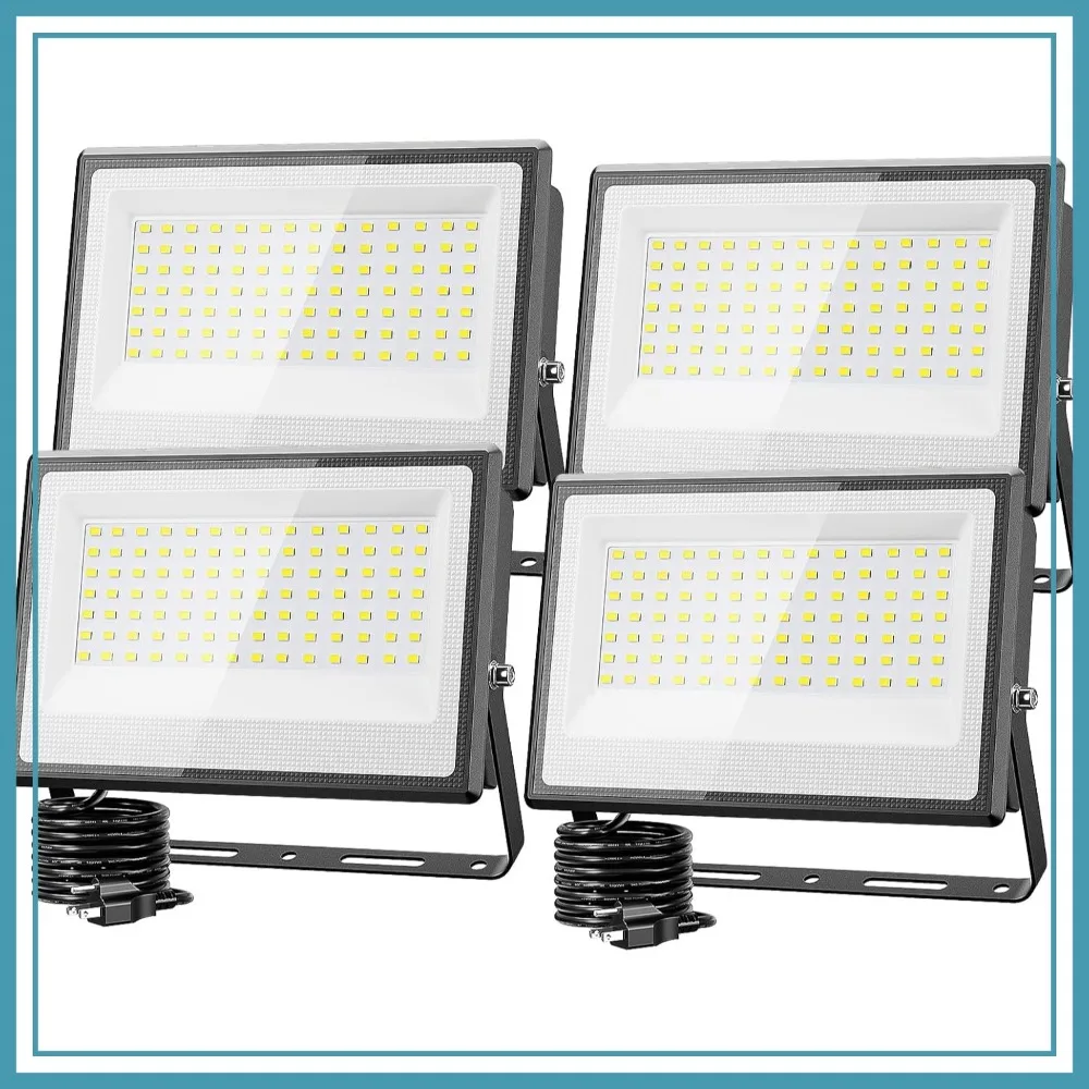 

130W Flood Lights Outdoor, 13000lm LED Work Light Plug in,6500K Daylight White,Security Lights for Yard Garage Stadium 4 Pack