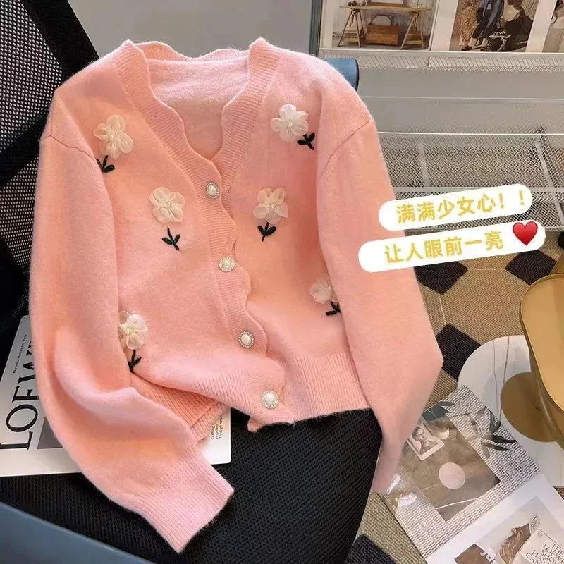 

Модный свитер с v-образным вырезом, женский свитер, новинка 2025, весенне-осенний трикотаж, топ, милый и свободный студенческий свитер, кардиган, пальто