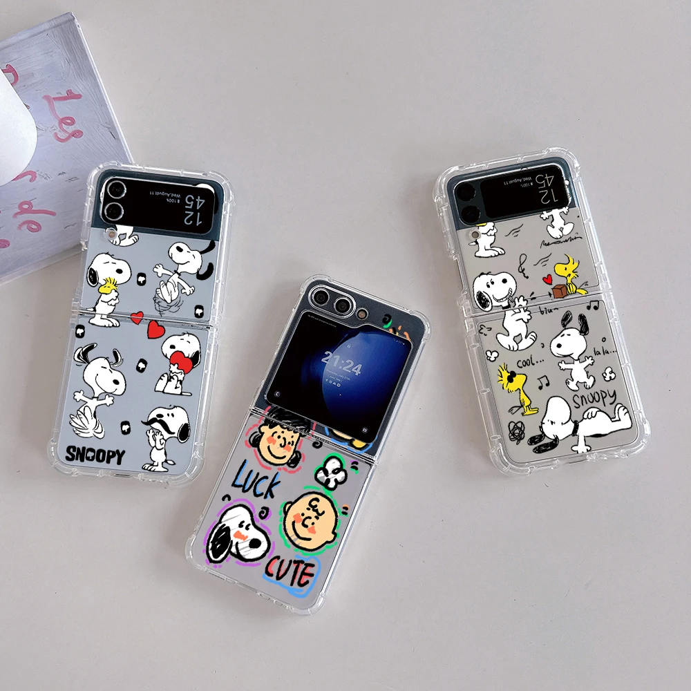 Cartoon Cute Snoopies custodia trasparente per telefono per Samsung Galaxy Z Flip 3 4 Z Flip 5 Z Fold 4 5G PC Cover posteriore morbida Anti-caduta