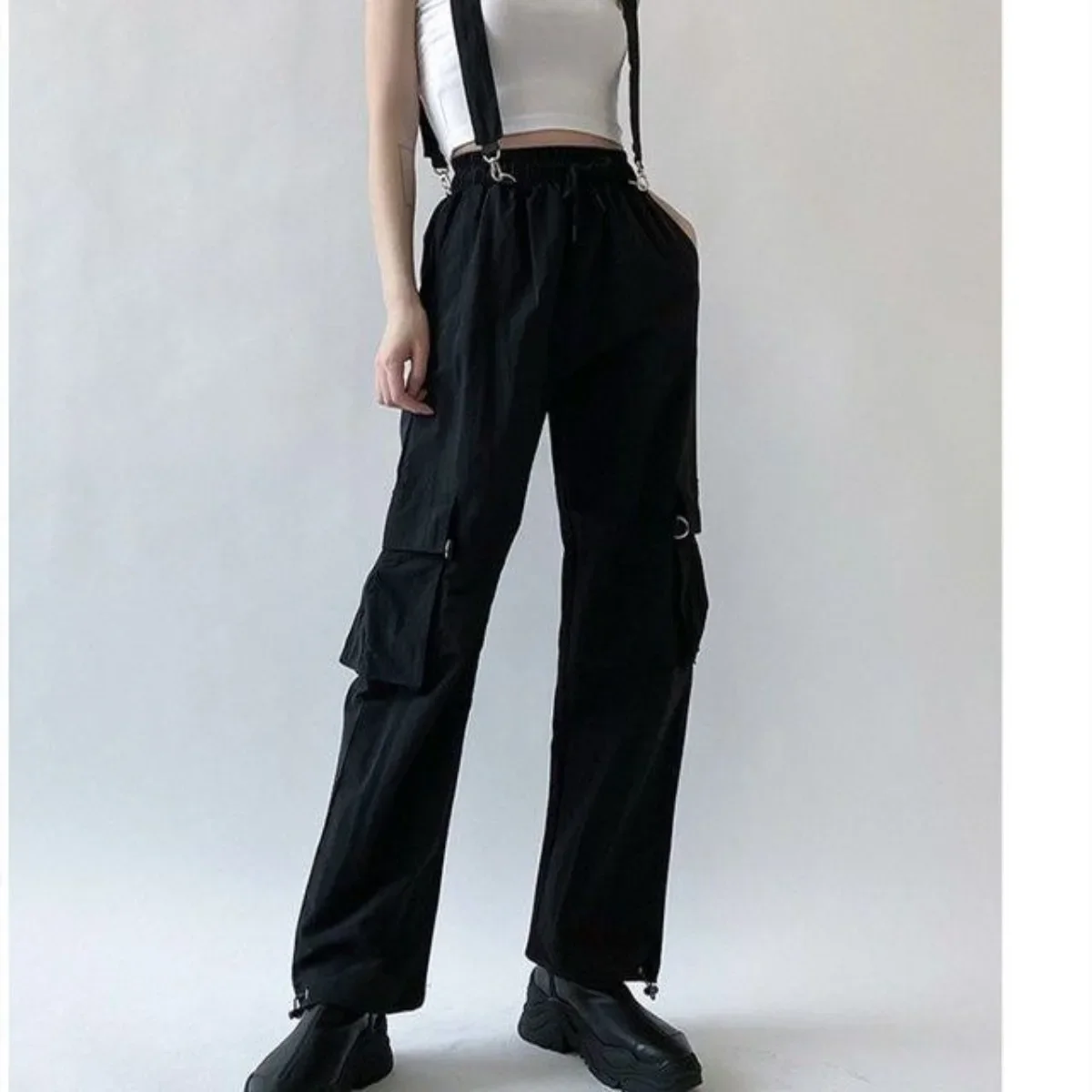 Casual Joggers Cargo Pants Women Solid Low Waist Pants Drawstring Wide Leg Baggy Trousers Y2k Streetwear Oversize Sweatpants