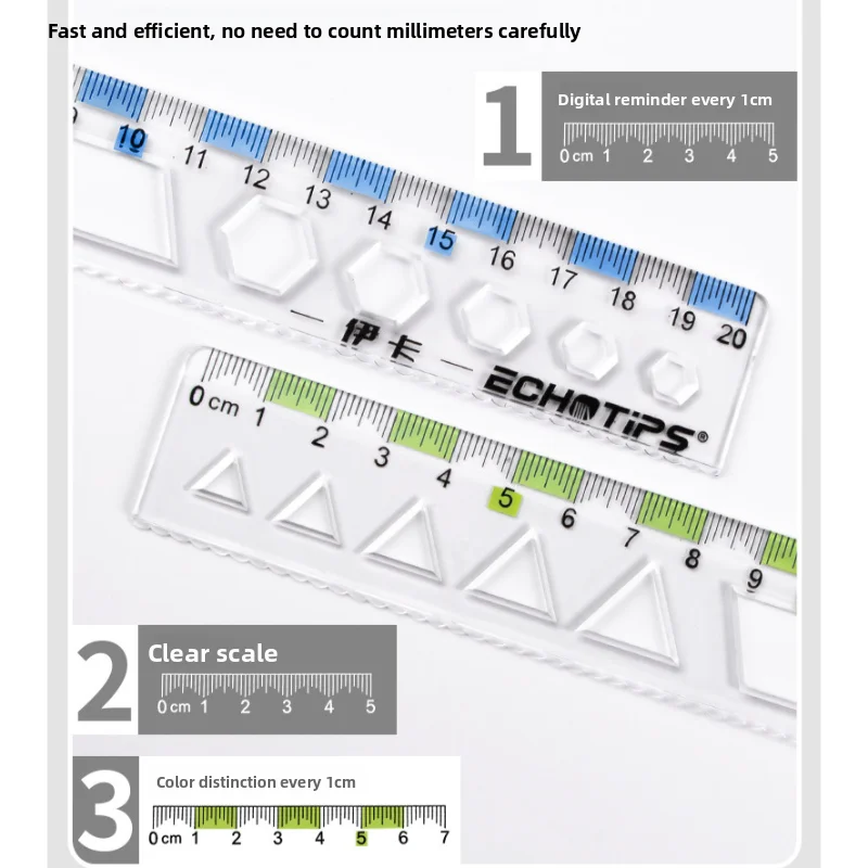 Elementary School Ruler Set, Triangular Ruler, Straight Ruler With Wavy Line, Junior High School Exam Stationery