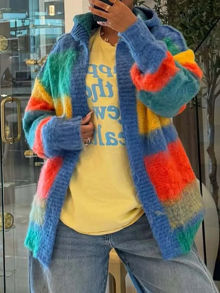 

Women Knit Cardigan Sweater Coat 2025 Autumn Winter Long Sleeve V-Neck Print Button Top Knitwear Female Outerwear Jacket