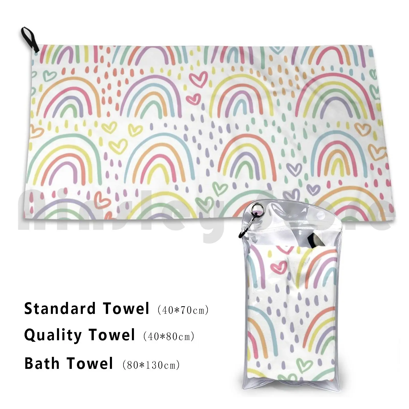 Rainbow Doodles Bath Towel Beach Cushion 1668 Rainbow Rainbows Doodle Doodles Pastel Pastels Bright Brights