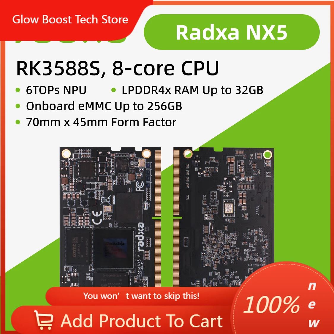 

NYRadxa Nx5 Rk3588s 8-core Cpu Compute Module, 8k And 260-pin Sodimm Golden Finger Connector, Single Board Computer