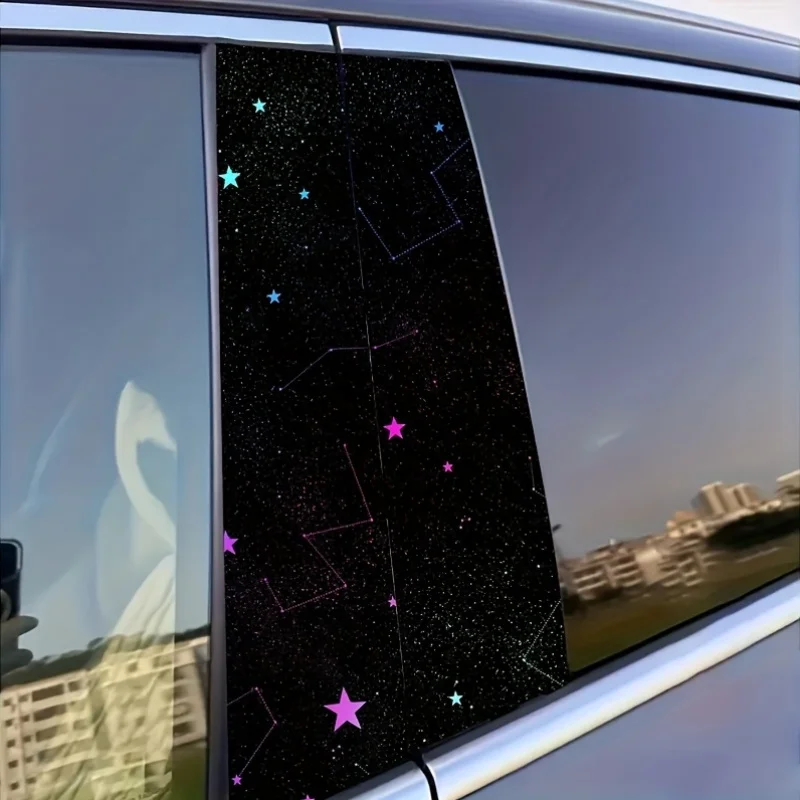 

Two Night Sky Vehicle Stickers Set - Self-Adhesive B-Pillar Decal with Constellation and Star Patterns, Made of Durable