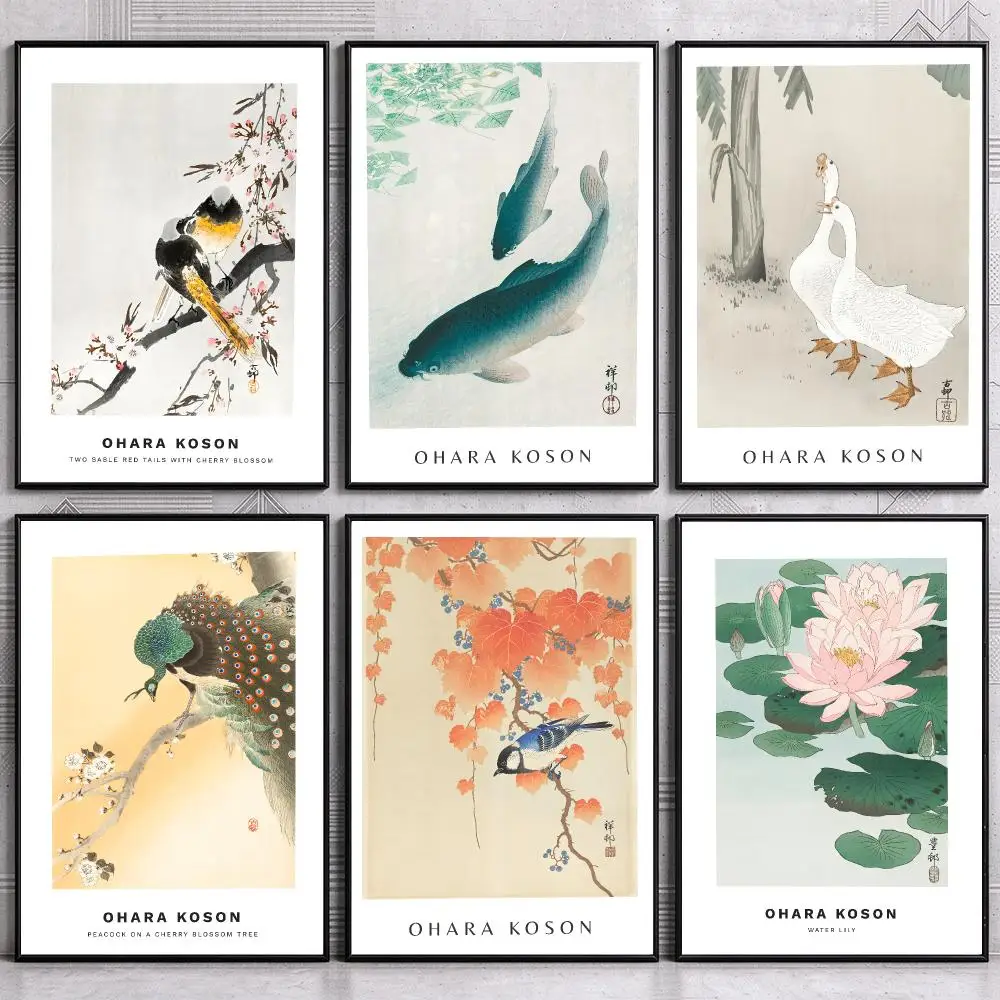 Classic Japanese Artist O-Ohara K-Koson Poster Wall Art Print Sticker for Bedroom Living Room Dorm Office Modern Home Decor Gift