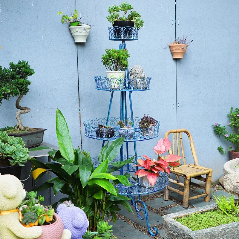 Foreign order retro and old American wrought iron outdoor multi-layer shelf, garden groceries, courtyard villa floor flower