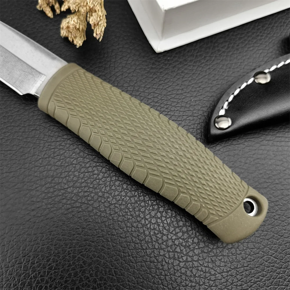 BM 200 Puukko Fixed Knife D2 Blade Rubber+Plastic Handle with Leather Sheath Outdoor Tactical Knife Military Portable EDC Tools