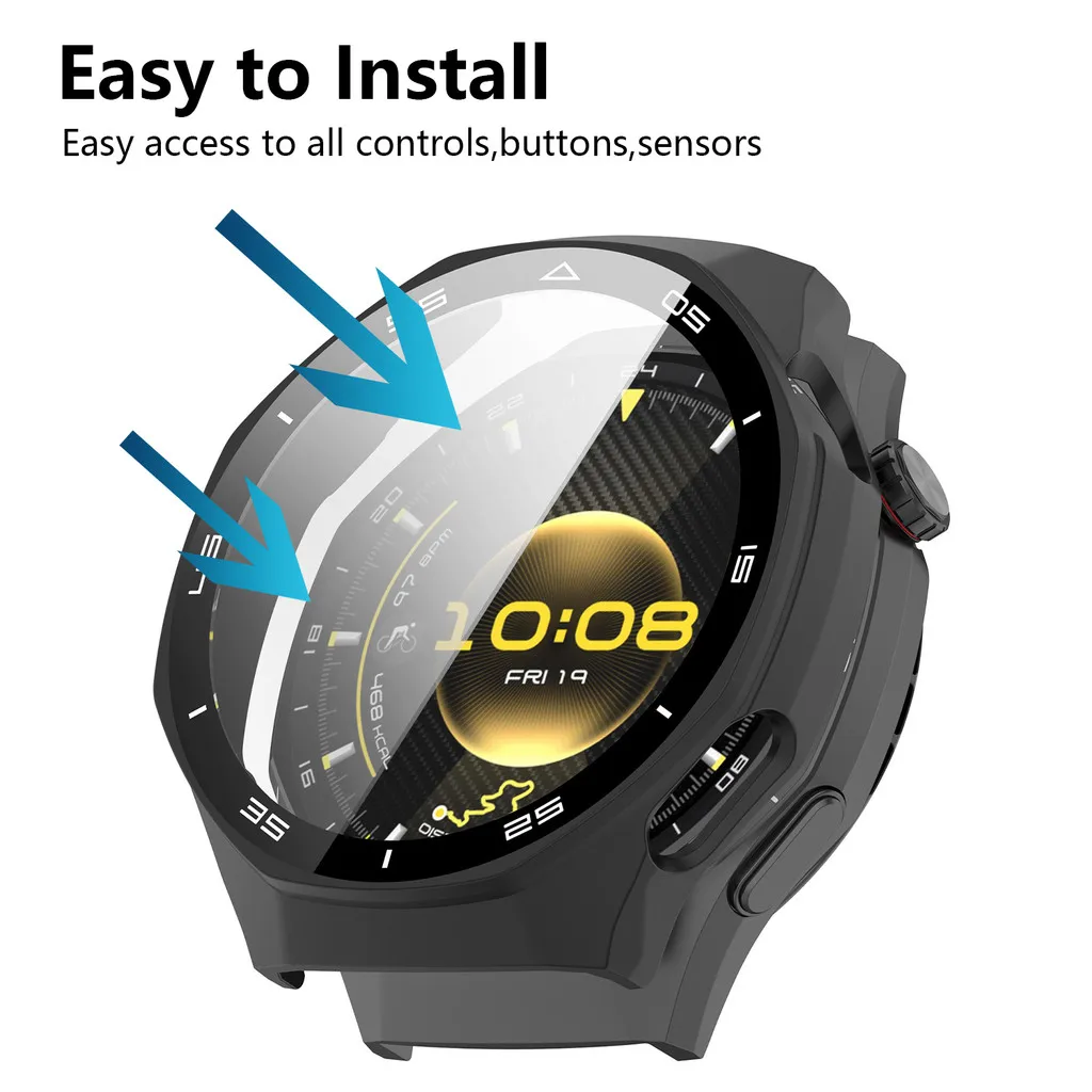 2‑in‑1 HD Clear Protective Watch Case PC Bumper+9H Tempered Glass Soft TPU Full Cover Shockproof Shell for Huawei Watch GT7 Pro