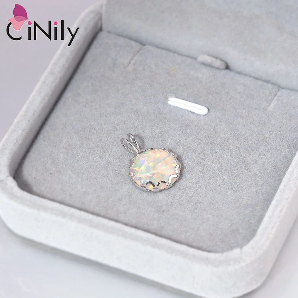 CiNily Luxury Multcolor Fire Opal Pendant Sliver Color Dangle Round Pendant Necklace for Women Girls Gifts Fashion Jewelry