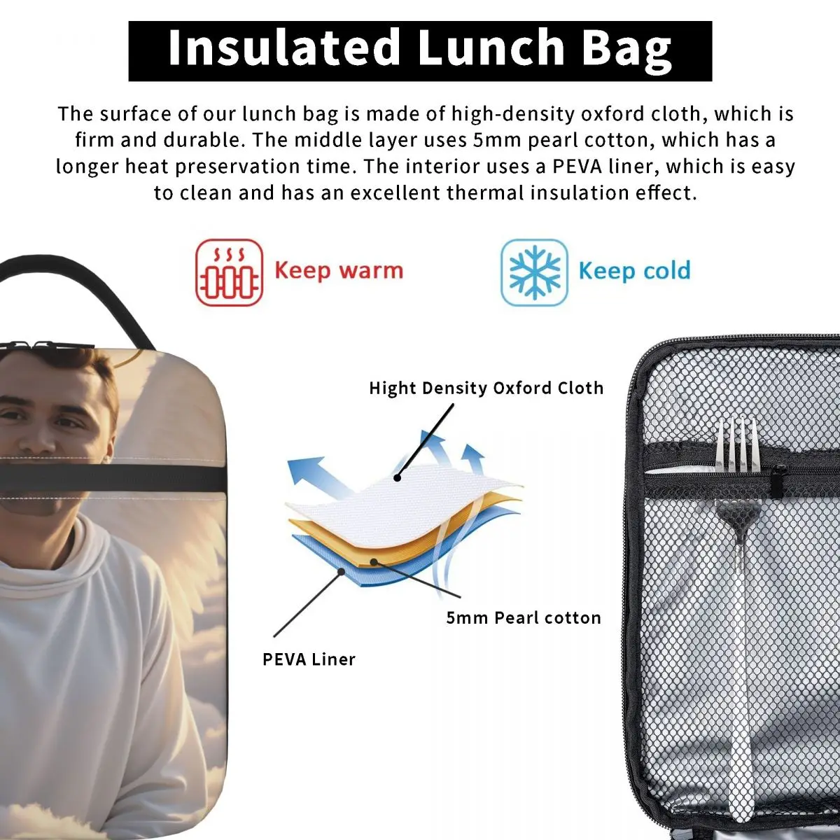 C-Charlie K-kirk Angel حقيبة الغداء مريحة علب الاغذية الكبار في الهواء الطلق نزهة مصمم حقيبة للحفاظ على البرودة متعة أكسفورد حمل أكياس الغذاء #3