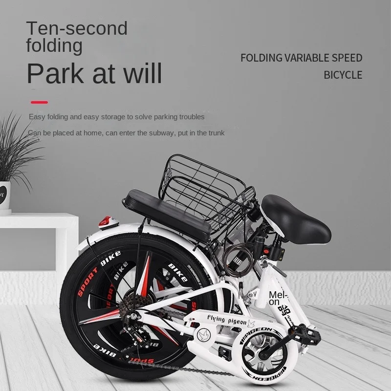 New Folding Bicycle Portable 20 Inch Adult Work Shock Absorber Variable Speed Male And Female Student Bike Installation Free