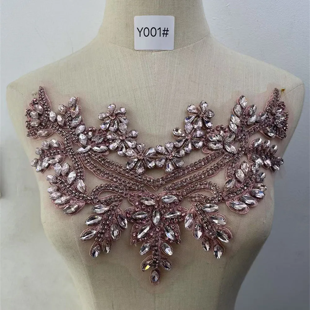 Wholesale Handmade Fashion Glass Beaded Bodice Rhinestone Applique Crystal Patches