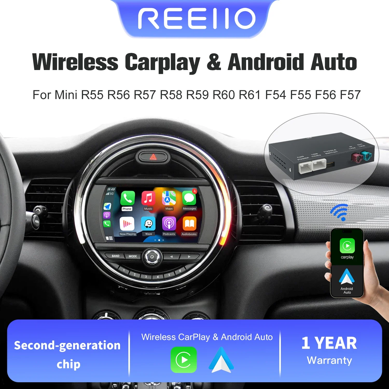 Wireless CarPlay Android Auto for BMW Mini R55 R56 R57 R58 R59 R60 R61 F54 F55 Clubman Countryman Hardtop John Cooper F56 F57