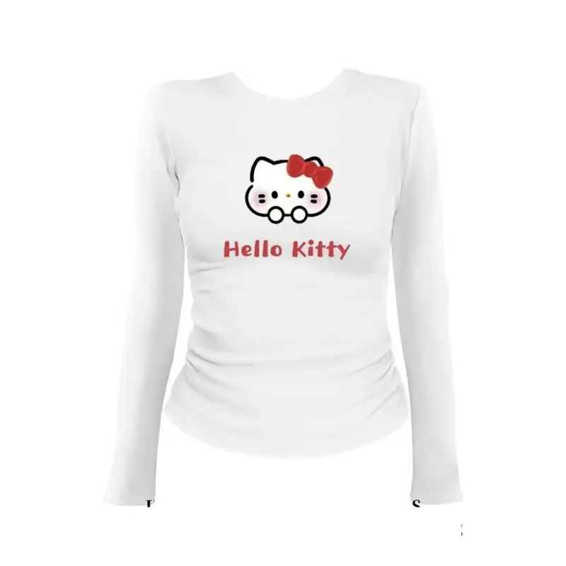 

Sanrio Hello Kitty женская футболка Kawaii мультфильм весна осень женская одежда футболки с длинными рукавами самосовершенствование хлопковые топы новые
