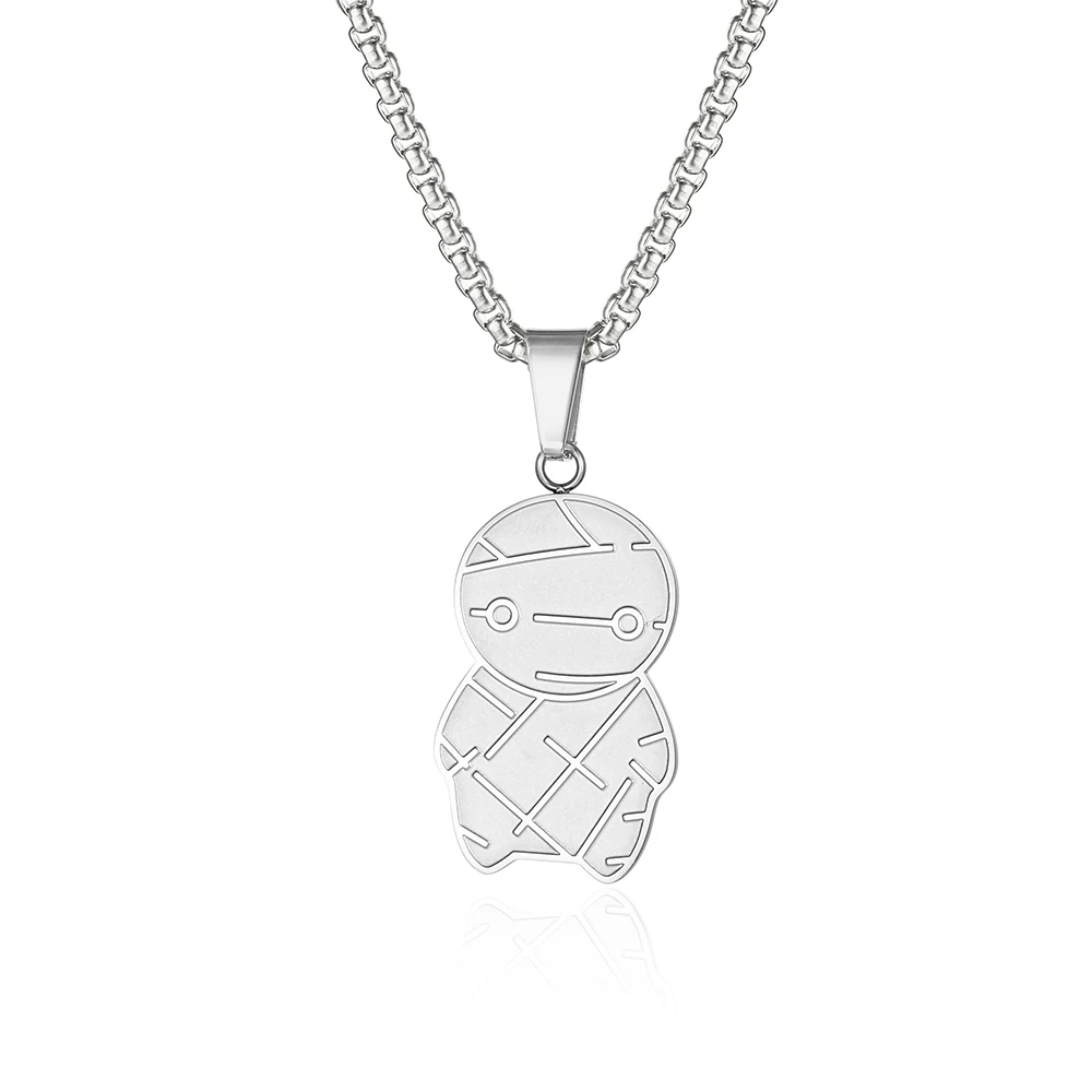 Stainless Steel Silver Color Egypt Pyramid Mummy Africa Beads Chain Fashion Minimalist Pendant Necklace Jewelry Gift For Men