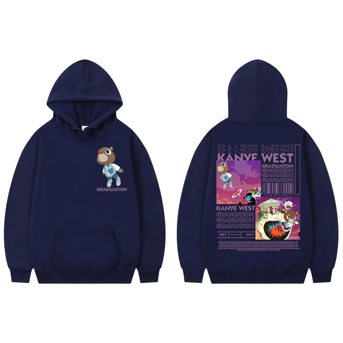 Rapper Kanye West Graduation Album Merch Hoodies Fashion Hip Hop Hooded Sweatshirts Men's Women's High Quality Fleece Pullovers
